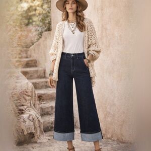 NWT Vervet High Rise Dark Wash Cuffed Ankle Wide Leg Slant Pocket Jeans Sz 30